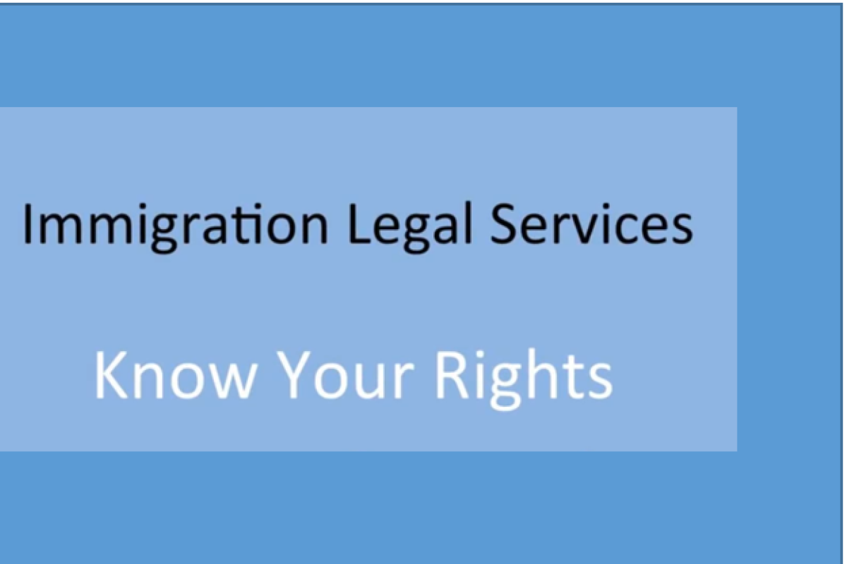 Immigration Legal Services Know Your Rights text on light blue background